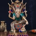 Pure Brass Lord Vishnu Under Sheshanaaga | 11" x 8" x 7" (28 x 20.3 x 17.8 cm) | 9.5 kg Stonework Art | Divine Throne Sacred Murti